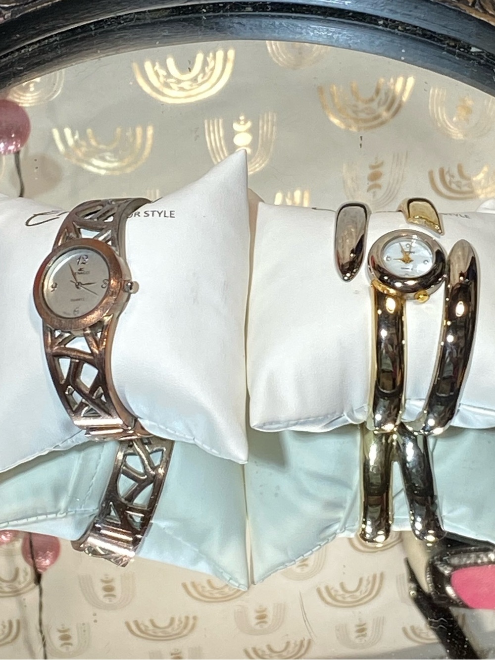 2 Rose Gold Style Cuff Watches for Women - Sleek Openwork Bracelet